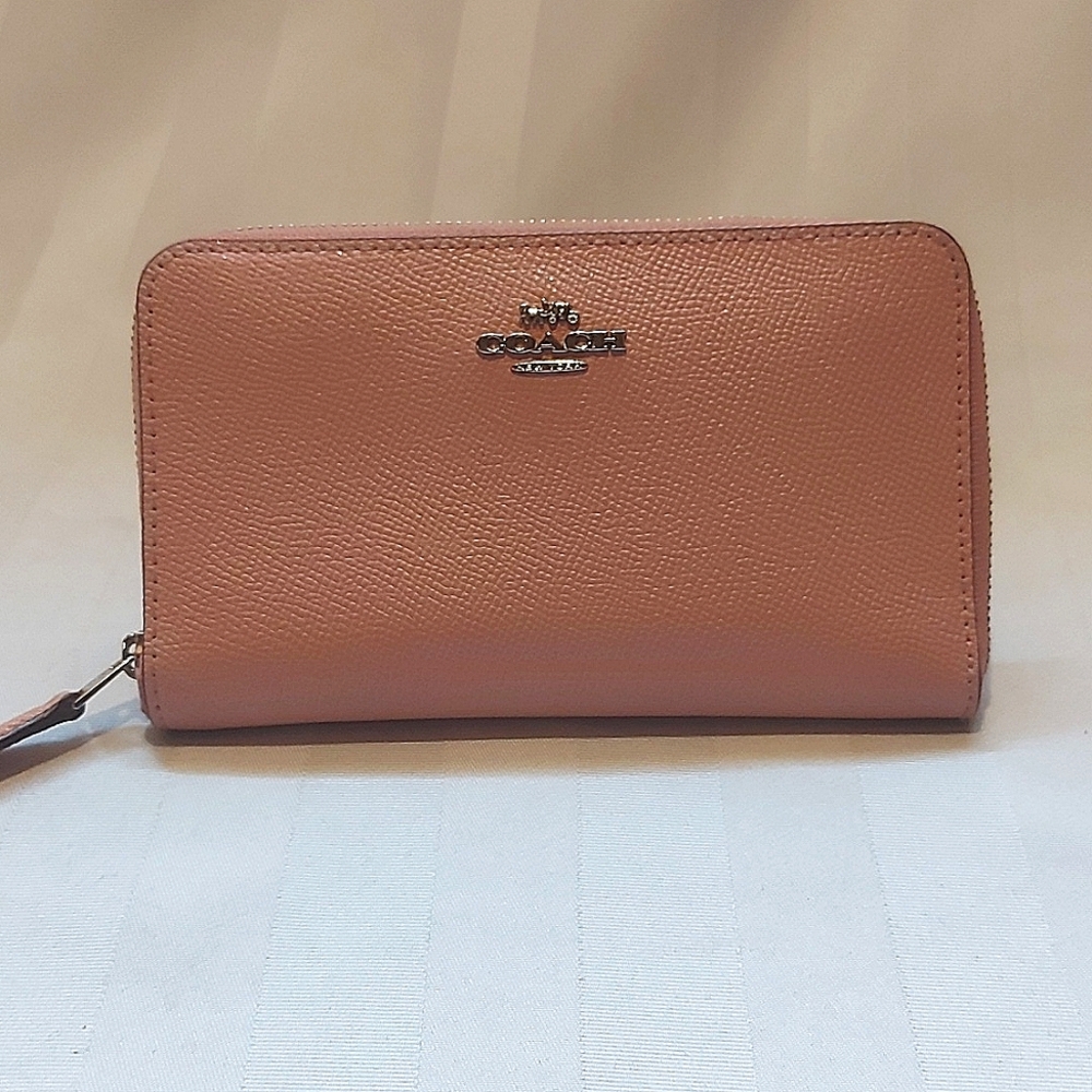 Coach light blush pink / dusty peach zip around wallet